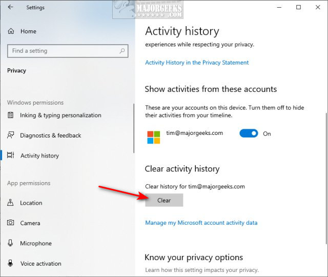 How To Clear Your Activity History In Windows 10 11 MajorGeeks
